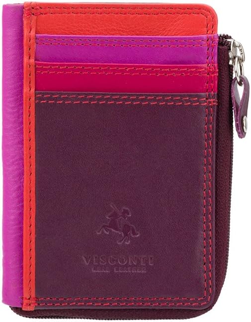 HOTVISCONTI RB110 Phi Phi Womens Leather Slim Zipped ID Credit Card Holder Wallet/Purse (Plum)