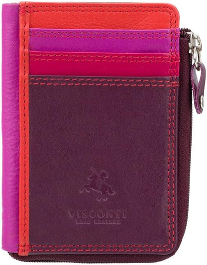 HOTVISCONTI RB110 Phi Phi Womens Leather Slim Zipped ID Credit Card Holder Wallet/Purse (Plum)