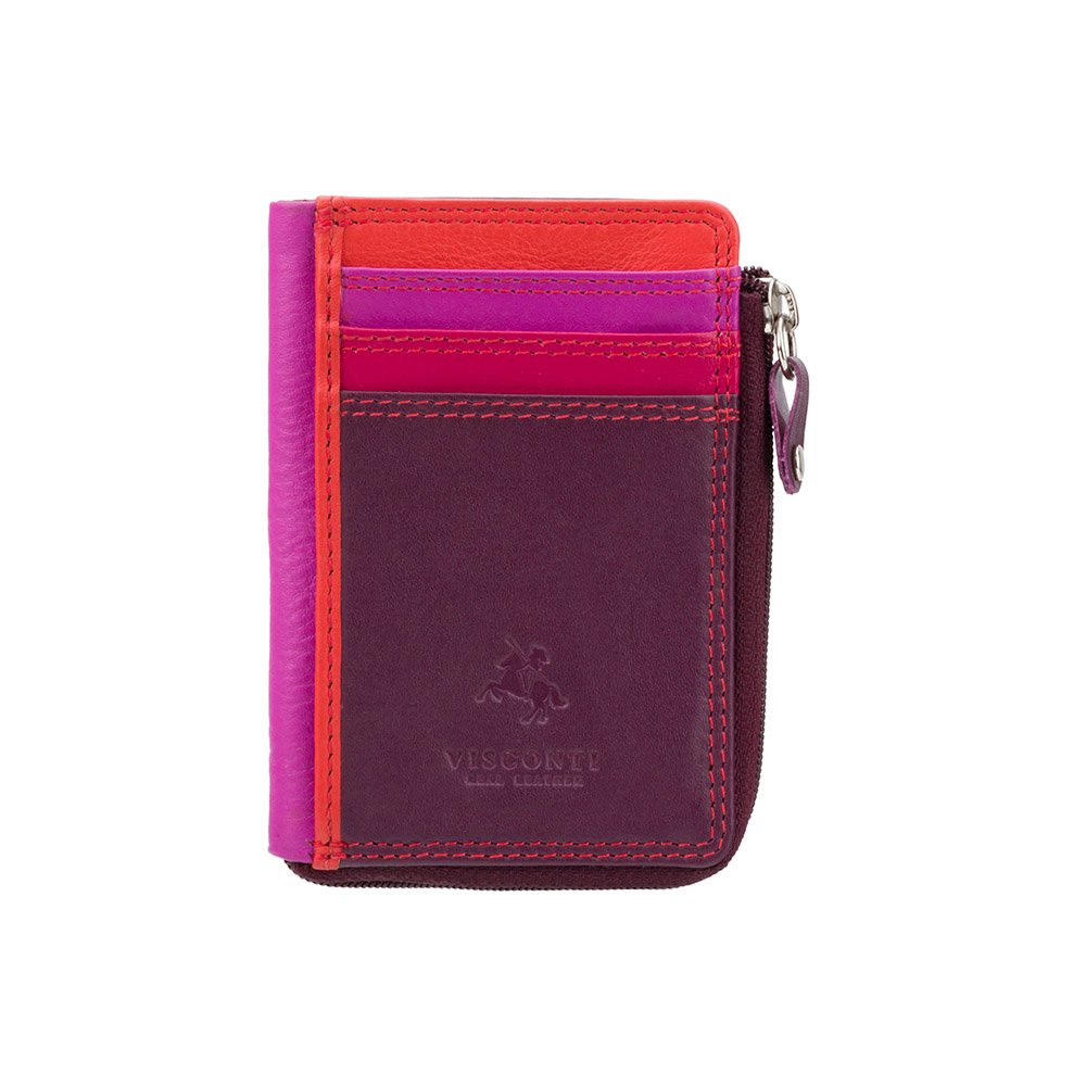 HOTVISCONTI RB110 Phi Phi Womens Leather Slim Zipped ID Credit Card Holder Wallet/Purse (Plum)