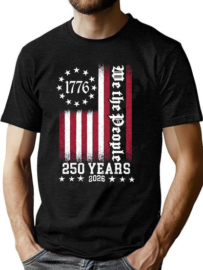 HOT250th Anniversary Shirts for Men 4th of July Shirt America Flag Patriotic Graphic Independence Day Casual Tops