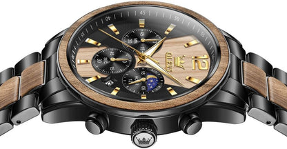 HOTOLEVS Men Watch Blue Gold Analog Quartz Stainless Steel Waterproof Luminous Date Luxury Casual Watch