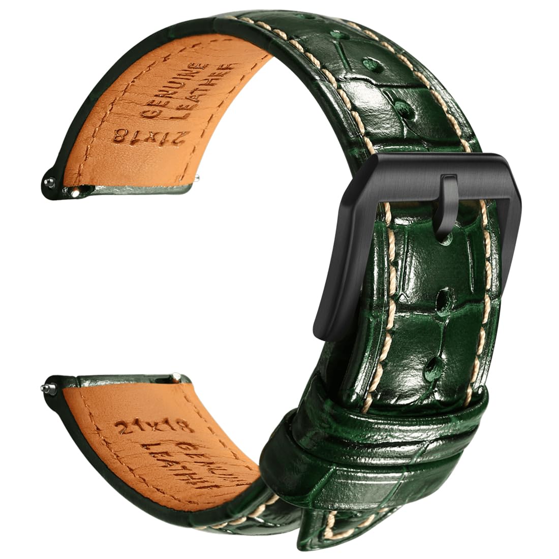 HOTREZERO Leather Watch Band for Men, Quick-Release Alligator Grain Embossed | REZERO Watch Bands Replacement | Luxury Style | 316L Stainless Steel Hardware | Curved End for Round Dial | 19/20/21/22mm