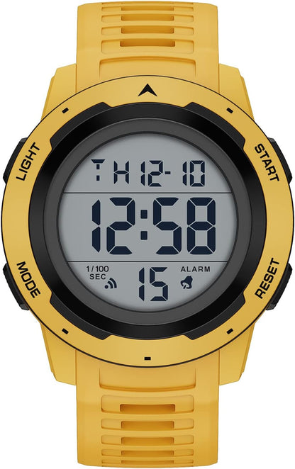 HOTGOLDEN HOUR Mens Waterproof Digital Sport Watches Wide Screen Easy Read Display Military Style with Rubber Strap