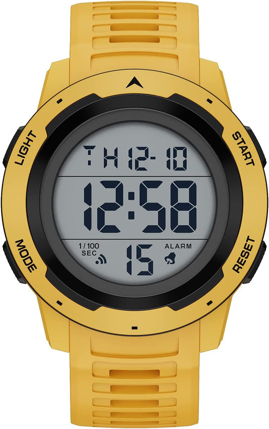 HOTGOLDEN HOUR Mens Waterproof Digital Sport Watches Wide Screen Easy Read Display Military Style with Rubber Strap