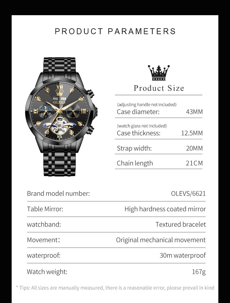 HOTOLEVS Skeleton Men Watches Automatic Business Luxury Diamond Self Winding Watch for Men Stainless Steel Calendar Wrist Watch