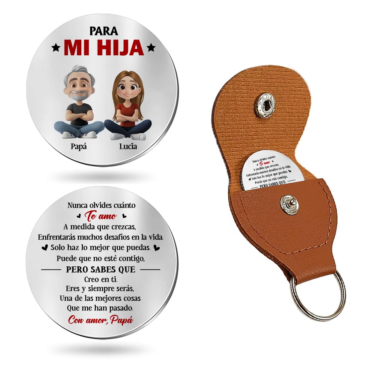 HOTWrappiness Pocket Hug from Dad to Daughter – Custom Coin with Leather Case, Personalized Token Gift for Daughter from Father
