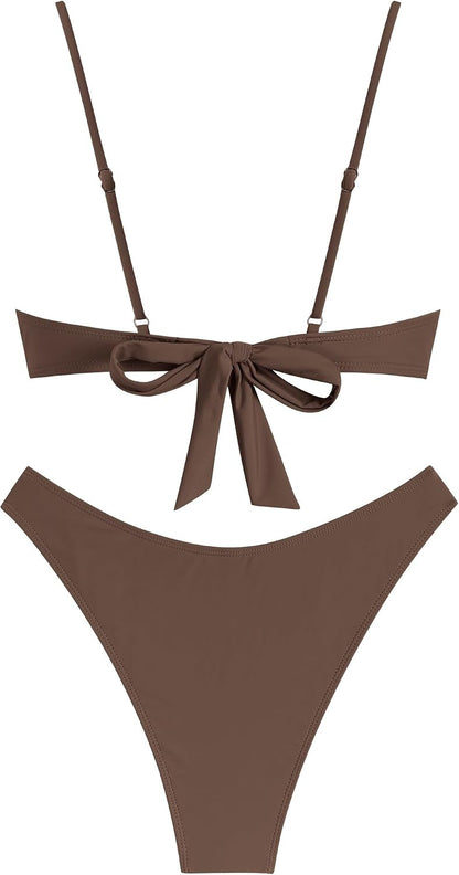 HOTZAFUL Women High Cut Bikini Sets String Sexy Swimsuit Two Piece Underwire Bathing Suit Brazilian Cheeky Cut Out Cute Swimwear