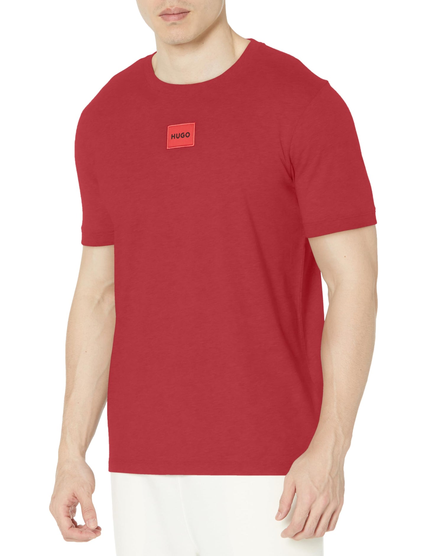 HOTHugo Mens Ribbed Crew Neck Regular Fit Center Logo T-Shirt