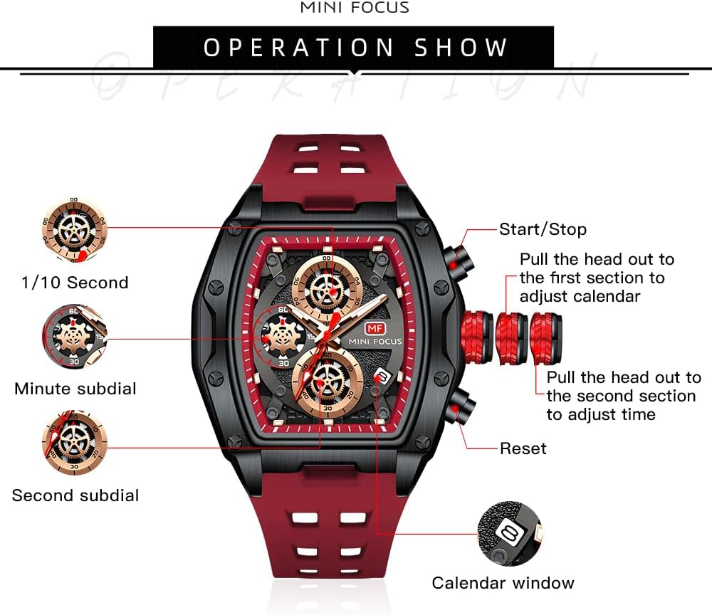 HOTMF MINI FOCUS Men Watches Unique Casual Wrist Watches (Chronograph/Waterproof/Luminous/Calendar) Silicon Band Fashion Watches for Men