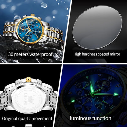 HOTOLEVS Watch for Men Diamond Business Dress Analog Quartz Stainless Steel Waterproof Luminous Date Two Tone Luxury Casual Wrist Watch Blue