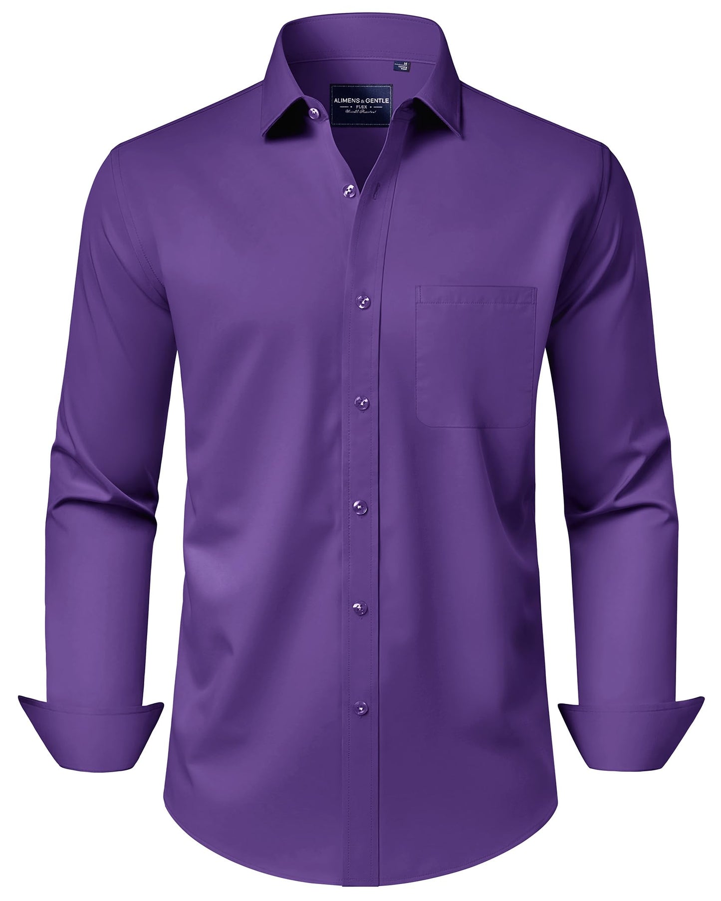 HOTAlimens & Gentle Men's Dress Shirts Long Sleeve Wrinkle-Free Stretch Shirts Solid Formal Button Down Shirt with Pocket