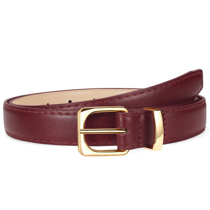 HOTVONMELLI Womens Thin Leather Belt for Jeans Pants Dress Fashion Skinny Belt with Gold Buckle for Women