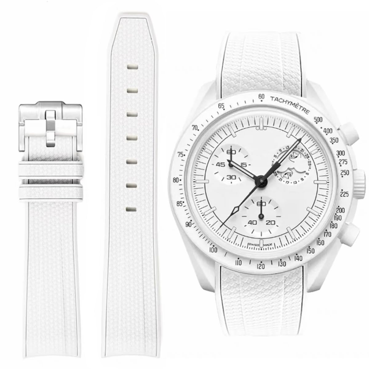 HOTBands for Moonswatch Watch Rubber for Omega x Swatch MoonSwatch 20mm Rolex Seiko Watch Silicone Men with Stainless Steel Replacement Bracelet Original Bracelet Omega x Swatch MoonSwatch Speedmaster
