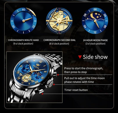 HOTOLEVS Watches Men Waterproof Luxury Big Face Mens Watch Stainless Steel Quartz Analog Dress Watches for Men Luminous Multifunction Man Watch Relojes De Hombre