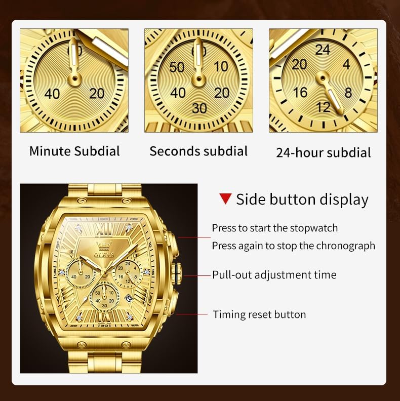 HOTOLEVS Mens Watches Analog Quartz Chronograph Square Dress Watch for Man Stainless Steel or Leather Band Waterproof Luminous Date Male Watch