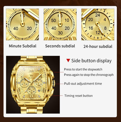 HOTOLEVS Mens Watches Analog Quartz Chronograph Square Dress Watch for Man Stainless Steel or Leather Band Waterproof Luminous Date Male Watch