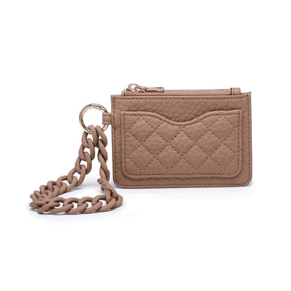 HOTJEN & CO. Rhodes RFID Blocking Wristlet Wallet for Women, Quilted Small Zip Card Holder with Acrylic Strap (Dark Khaki)