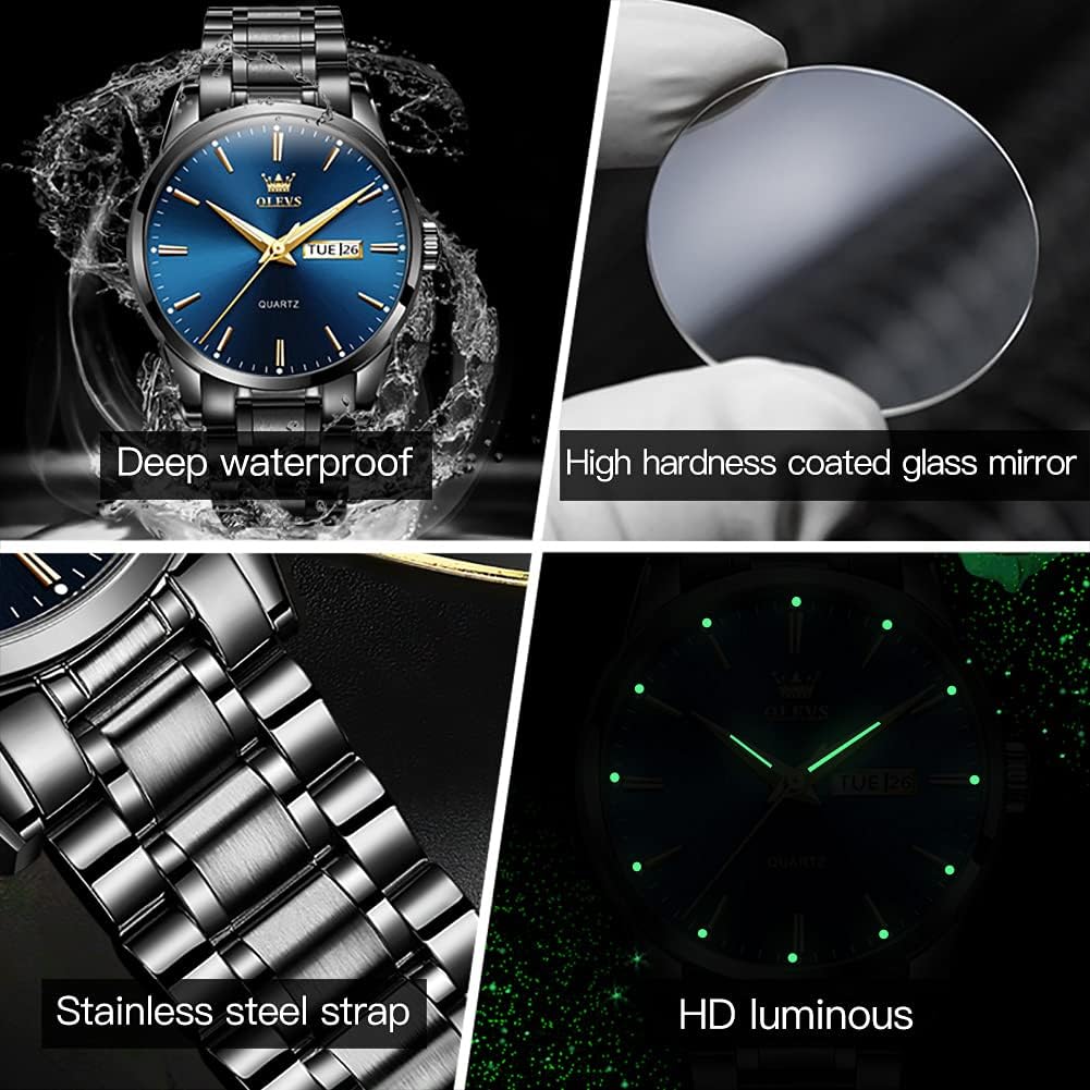 HOTOLEVS Mens Watches Luxury Waterproof Luminous Easy Read Chronograph Watches Full Gold/White Dail/Black Face with Calendar Wrist Watches