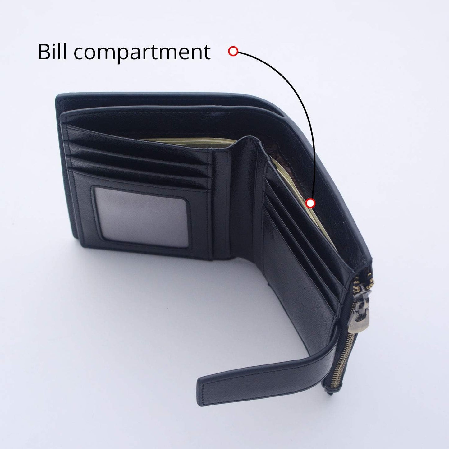 HOTBveyzi Small Leather Wallet for Women, RFID Bifold with ID Window | Holds 11 cards, a pull-out ID sleeve, zippered coin pocket & bill slot — fits crossbody bags and keeps everything organized