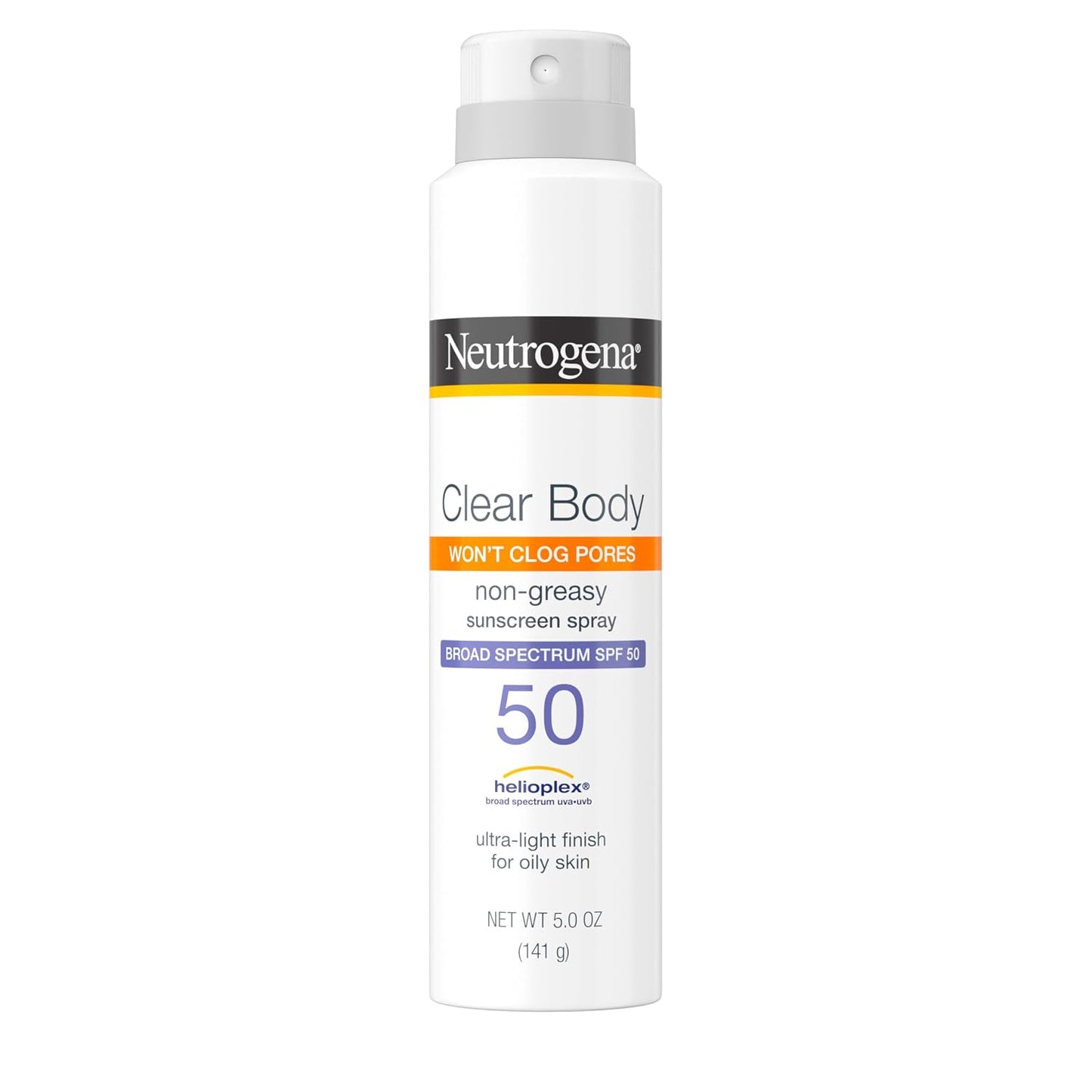 HOTNeutrogena Clear Body SPF 50 Sunscreen Spray, Broad Spectrum UVA/UVB Sun Protection, Water-Resistant, Non-Comedogenic, Lightweight Body Sunscreen with Vitamin E & Niacinamide for Skin Care, 5 oz