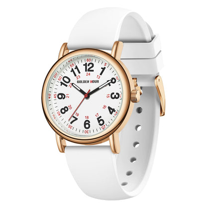 HOTGOLDEN HOUR Waterproof Nurse Watch for Medical Professionals, Students Women Men - Military Time Luminouse Easy Read Dial, 24 Hour with Second Hand, Colorful Silicone Band