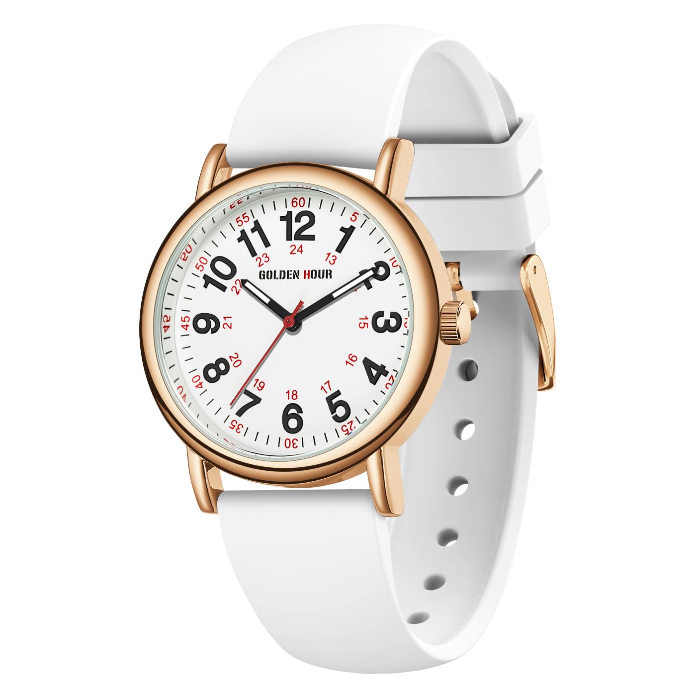 HOTGOLDEN HOUR Waterproof Nurse Watch for Medical Professionals, Students Women Men - Military Time Luminouse Easy Read Dial, 24 Hour with Second Hand, Colorful Silicone Band