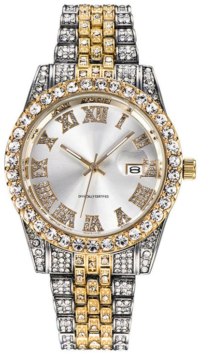 HOTHip Hop Watches for Men Iced-Out Bling Diamond Luxury Quartz Watches with Date