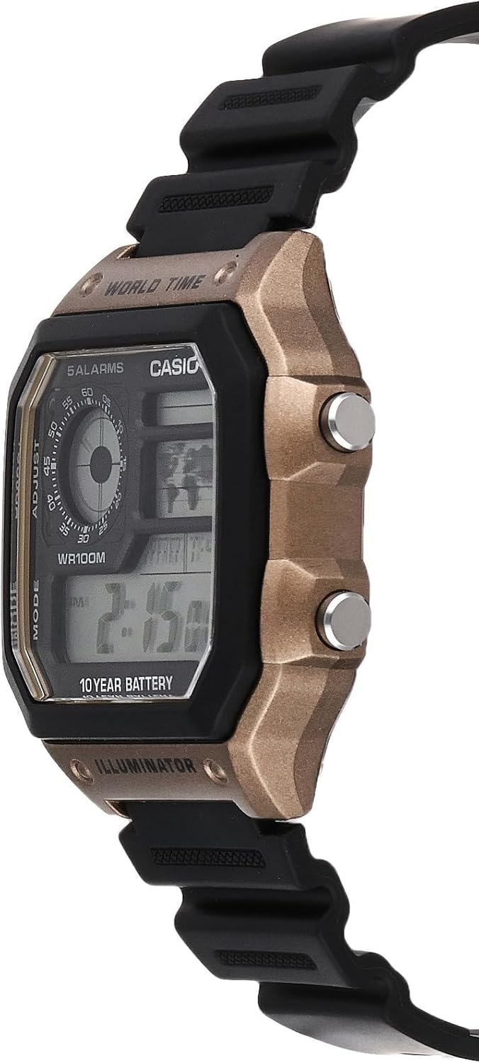 HOTCasio AE1200WH Series | Men’s Digital Watch | 100M WR | Multi Alarms | 100 SEC Stopwatch | Countdown Timer | World Map for World Time | LED Light | LC Analog Display | 10 Year Battery