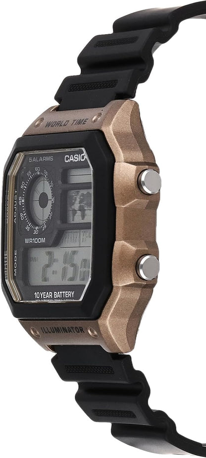 HOTCasio AE1200WH Series | Men’s Digital Watch | 100M WR | Multi Alarms | 100 SEC Stopwatch | Countdown Timer | World Map for World Time | LED Light | LC Analog Display | 10 Year Battery