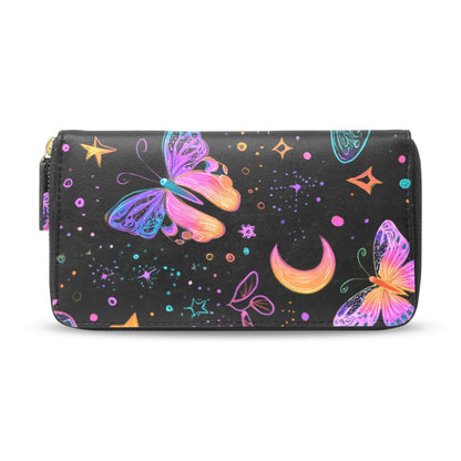 HOTWomens Long Leather Wallet Zip Around Clutch Purse Large Capacity Card Holder Organizer Pink Grid Roses