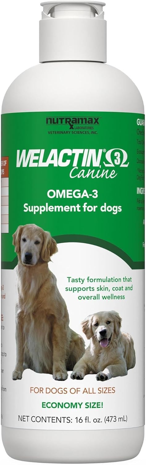 HOTNutramax Welactin Omega 3 Fish Oil for Dogs, Skin and Coat Health Supplement, Plus Joint, Immune, Kidney, and Brain Support, Premium Omega 3 Fatty Acids, For Dogs, 16 Ounce Liquid