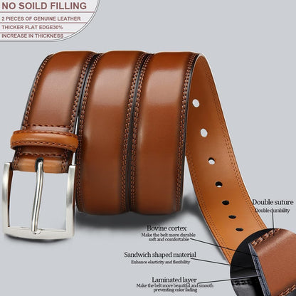 HOTDOOPAI Mens Dress Belt - Genuine Leather Dress Belts For Men,Casual Suit Jeans Belt-Single Prong Buckle black belt