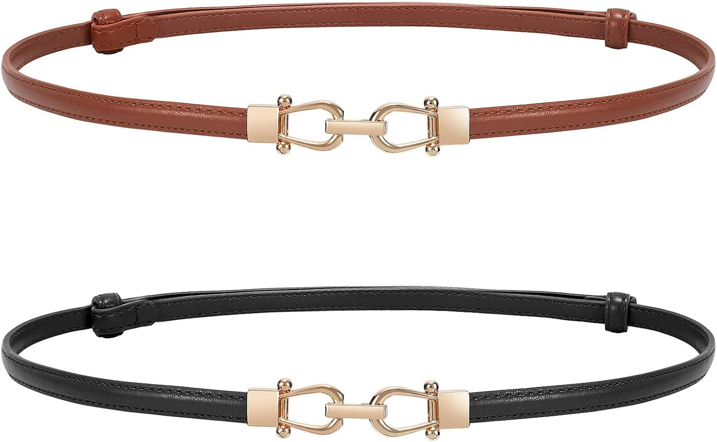 HOTWERFORU Women Classic Leather Belt With Square Gold Silver Buckle For Jeans Pants