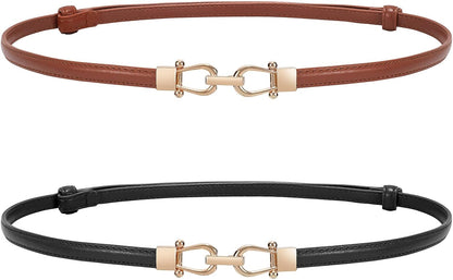 HOTWERFORU Women Classic Leather Belt With Square Gold Silver Buckle For Jeans Pants