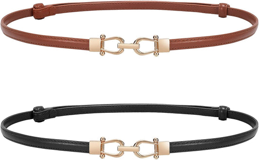 HOTWERFORU Women Classic Leather Belt With Square Gold Silver Buckle For Jeans Pants