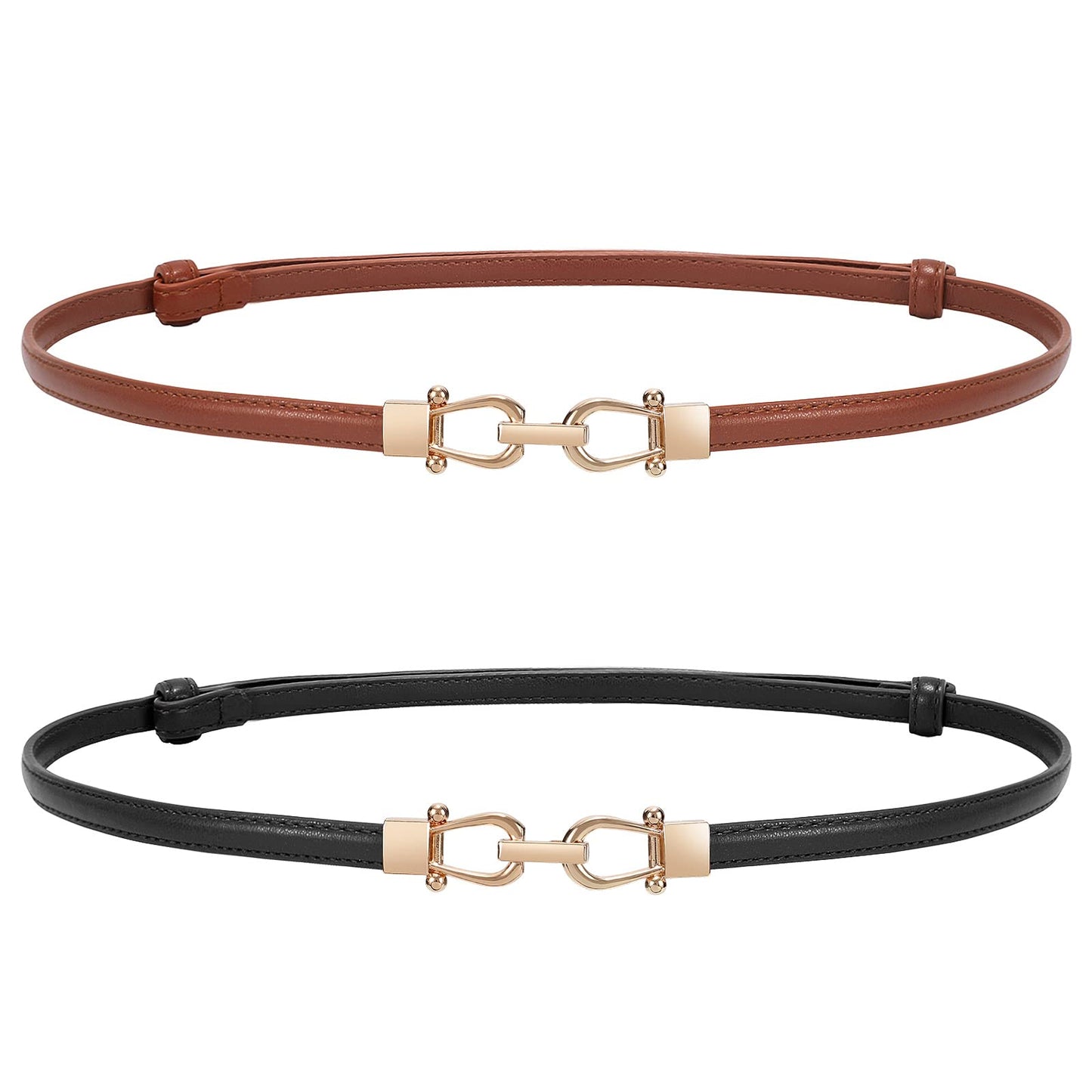 HOTWERFORU Women Classic Leather Belt With Square Gold Silver Buckle For Jeans Pants