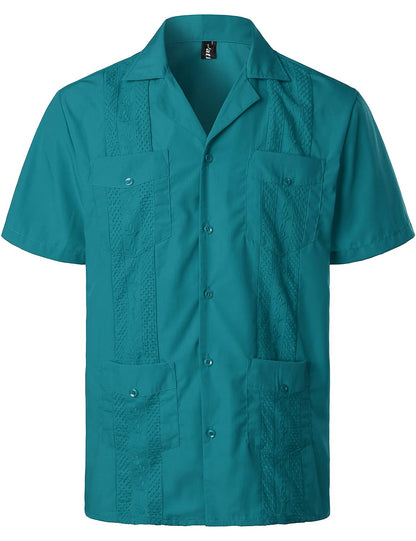 HOTVATPAVE Mens Short Sleeve Button Down Cuban Guayabera Shirts | Camp Collar, Button Up, Wedding, Breathable, Casual Stylish, Summer, Hawaiian, Vacation, Embroidered, Holiday, with Pocket