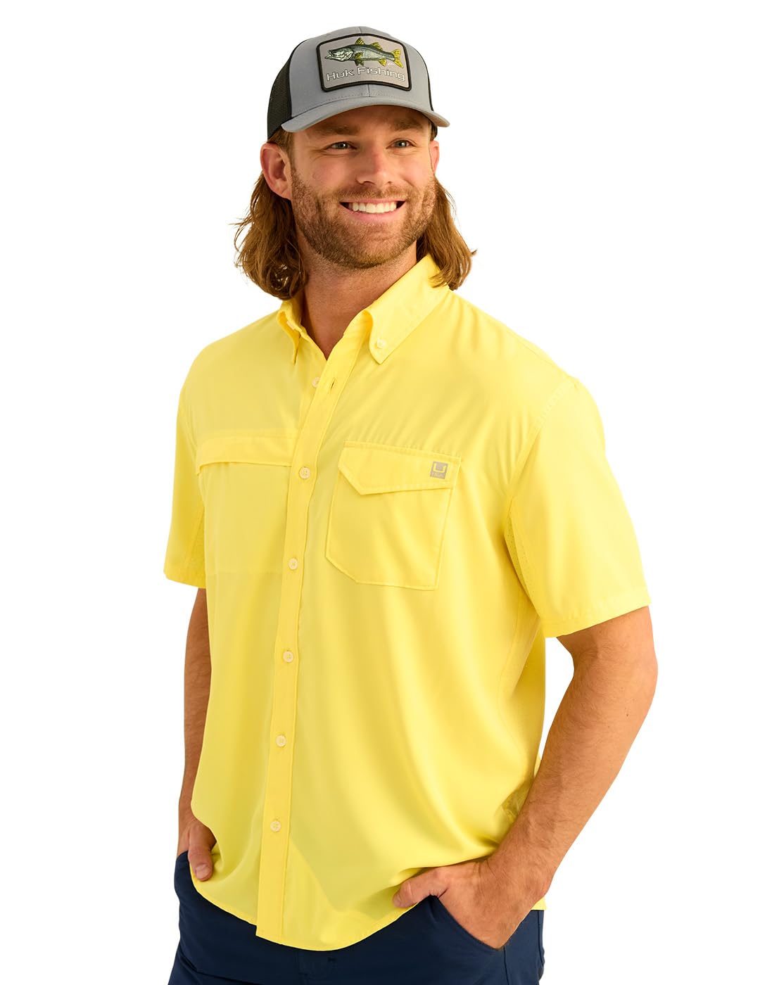 HOTHUK Men's Tide Point Kc Scott Original Artwork Short Sleeve Shirt, Fishing Button Down