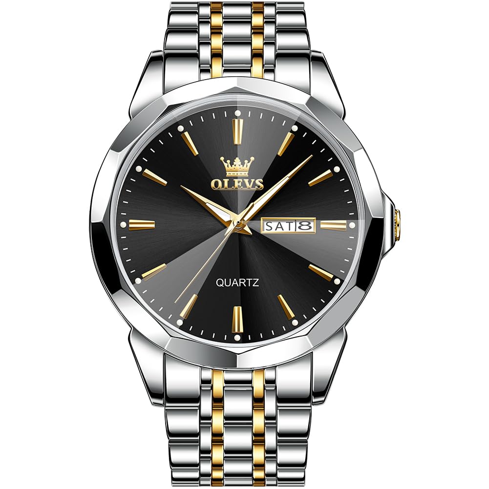 HOTOLEVS Watch for Men Diamond Business Dress Analog Quartz Stainless Steel Waterproof Luminous Date Two Tone Luxury Casual Wrist Watch Blue