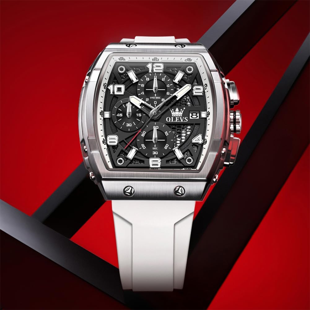 HOTOLEVS Mens Watches Stylish Chronograph Waterproof Luminous Silicon Strap Multifunction Watches for Men Business Men Wrist Watch