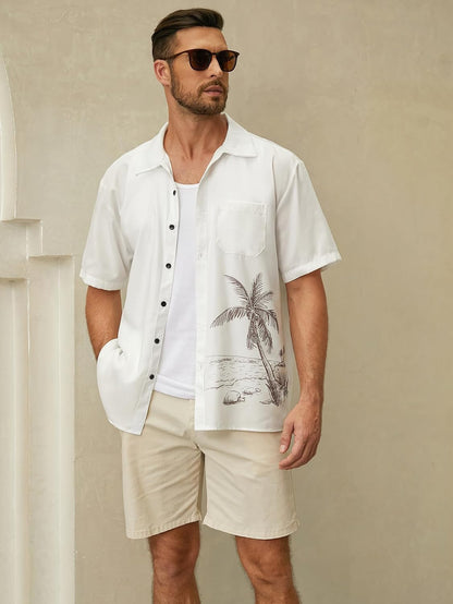 HOTHardaddy Men's Hawaiian Shirt Short Sleeves Coconut Printed Button Down Summer Beach Casual Shirts