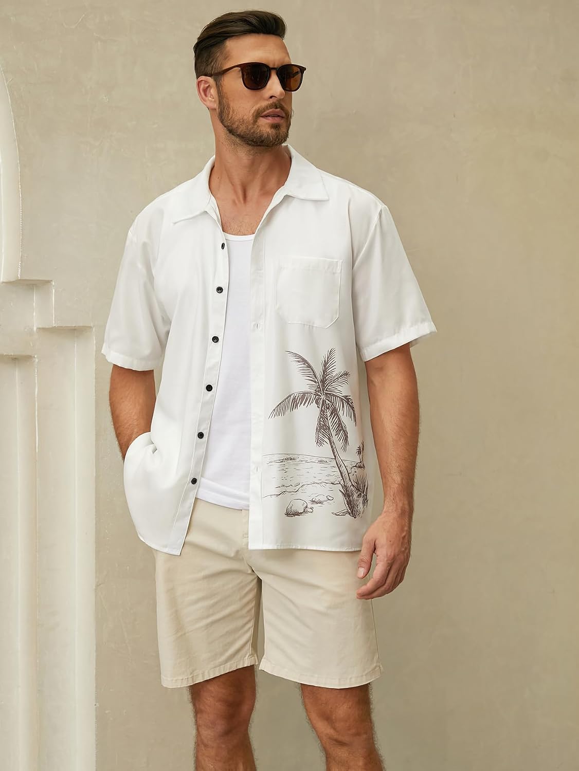 HOTHardaddy Men's Hawaiian Shirt Short Sleeves Coconut Printed Button Down Summer Beach Casual Shirts