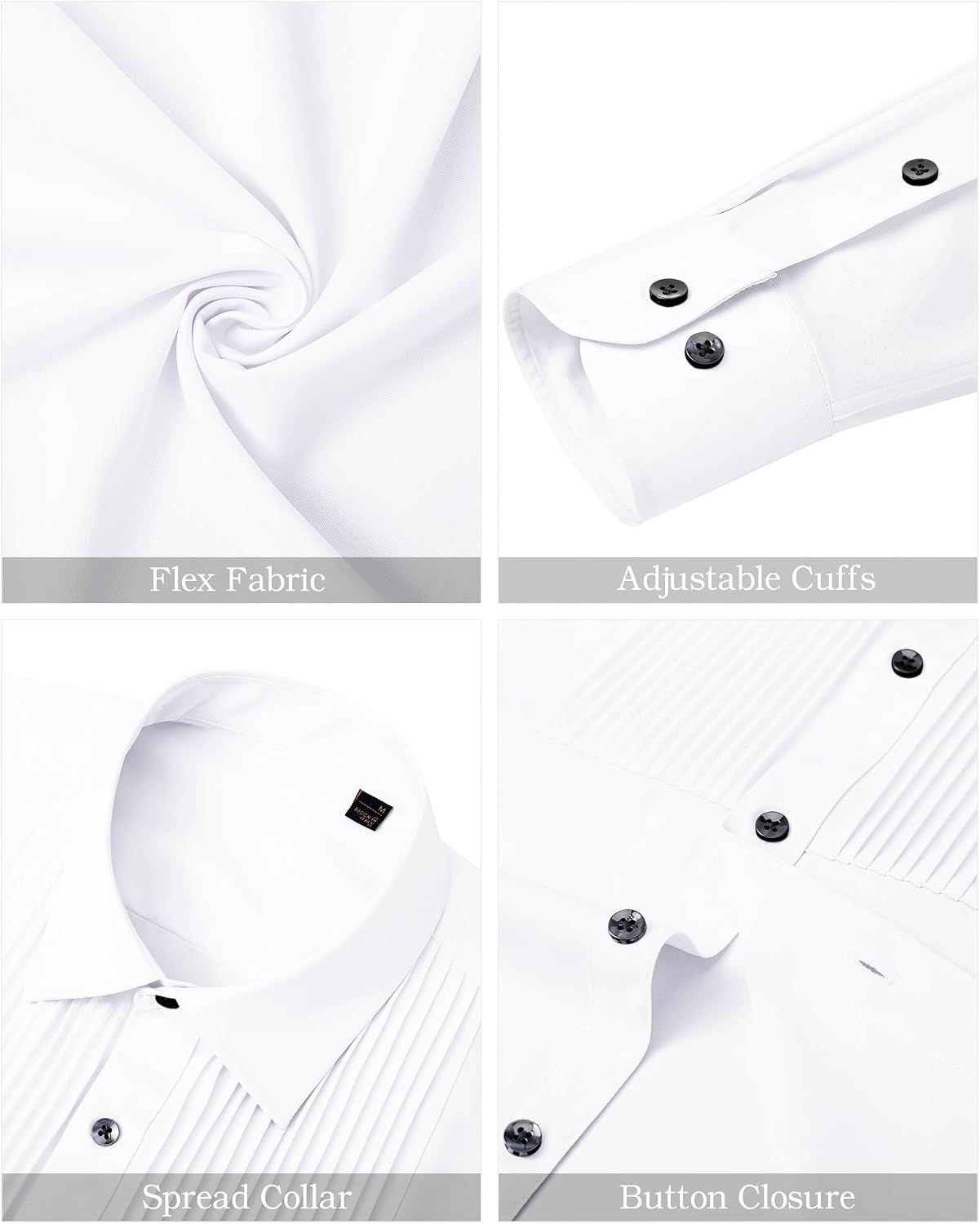 HOTJ.VER Men's Tuxedo Shirt Formal Dress Shirt Pleated Long Sleeve Button Down Shirts for Prom Party Wedding