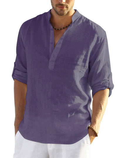 HOTCOOFANDY Men's Cotton Linen Henley T-Shirt Long Sleeve Hippie Casual Beach T-Shirts