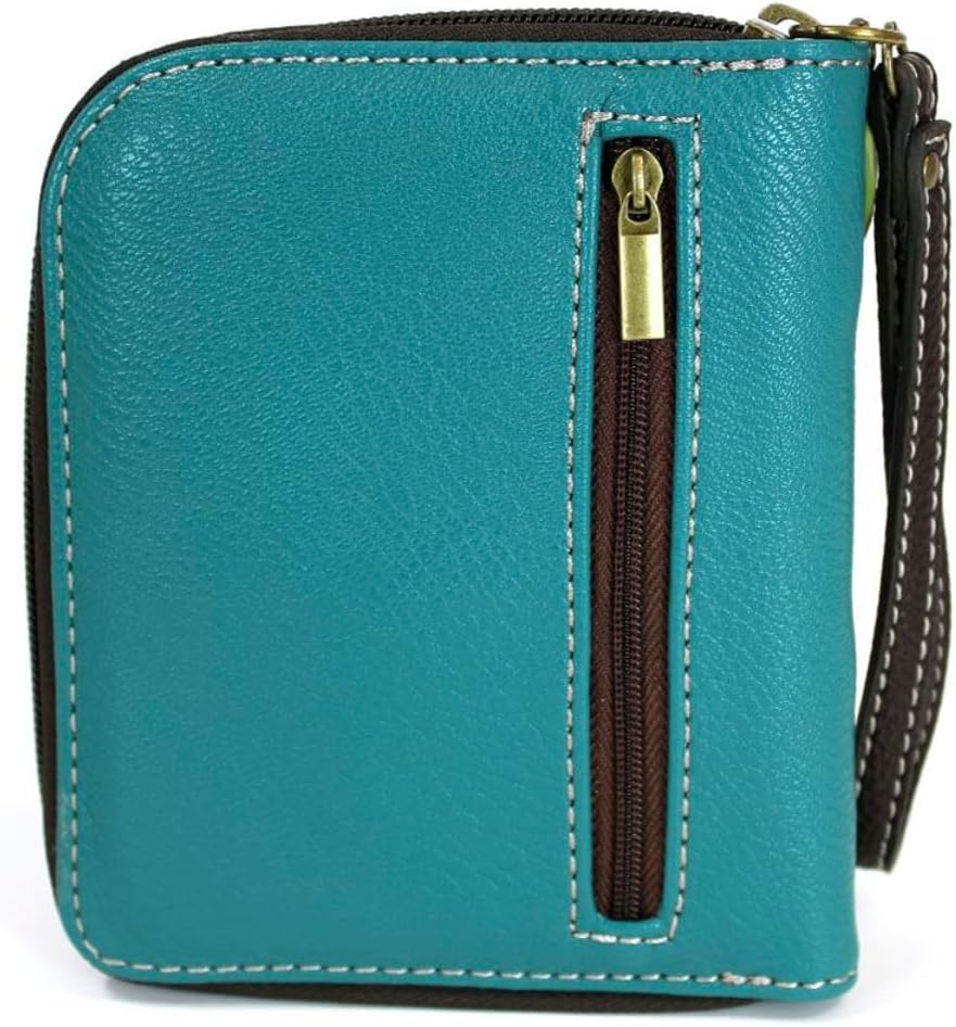 HOTCHALA Zip Around Wallet, Wristlet, 8 Credit Card Slots, Sturdy Pu Leather - Frog - Turquoise