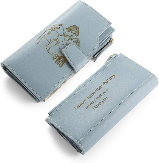 HOTLovejewelry Personalized Wallets for Women Photo Engraved PU Leather Trifold Wallet Credit Card Clutch Long Wallet for Girlfriend Mom Mother’s Day (Blue -2) (Wa-100359)
