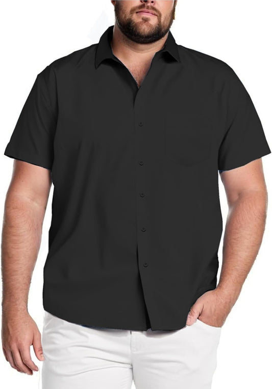 HOTCOOFANDY Big & Tall Shirts for Men Short Sleeve Button Down Casual Dress Shirts