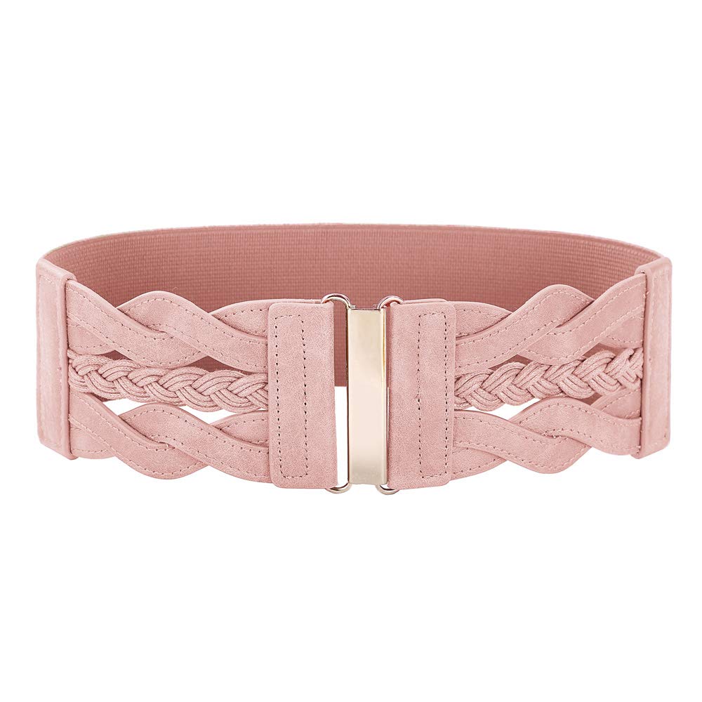 HOTGRACE KARIN Wide Belts for Women Elastic Waist Belt | 3 inch wide stretchy waistband, Woven design, Golden buckle, For dresses skirt, Vintage casual boho western style