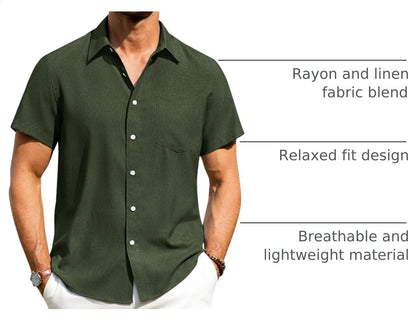 HOTAlimens & Gentle Mens Linen Shirts Short Sleeve Button Down Shirts Wrinkle Free Casual Vacation Beach Summer Tops