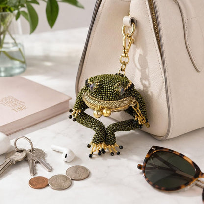 HOTCharming Frog Coin Purse, Cute Beaded Frog Keychain Pouch, Creative Kiss Lock Art Purse crafts, Coins & Small Items, Fun Gifts for Friends Colleagues